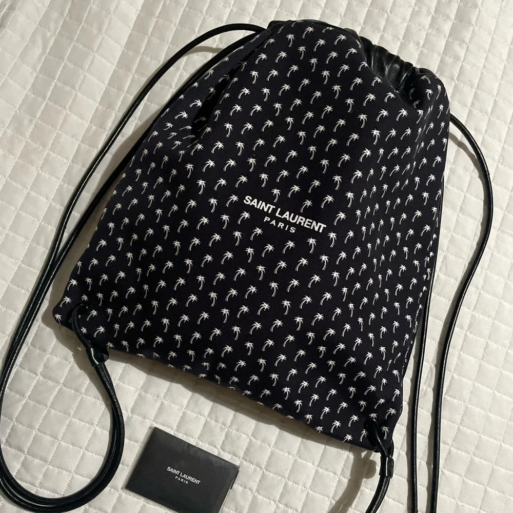 NWOT* SAINT LAURENT Canvas Drawstring Bag with Palm Print